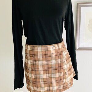 Sincerely Jules plaid skort brown tan women's juniors size Med mini stretch